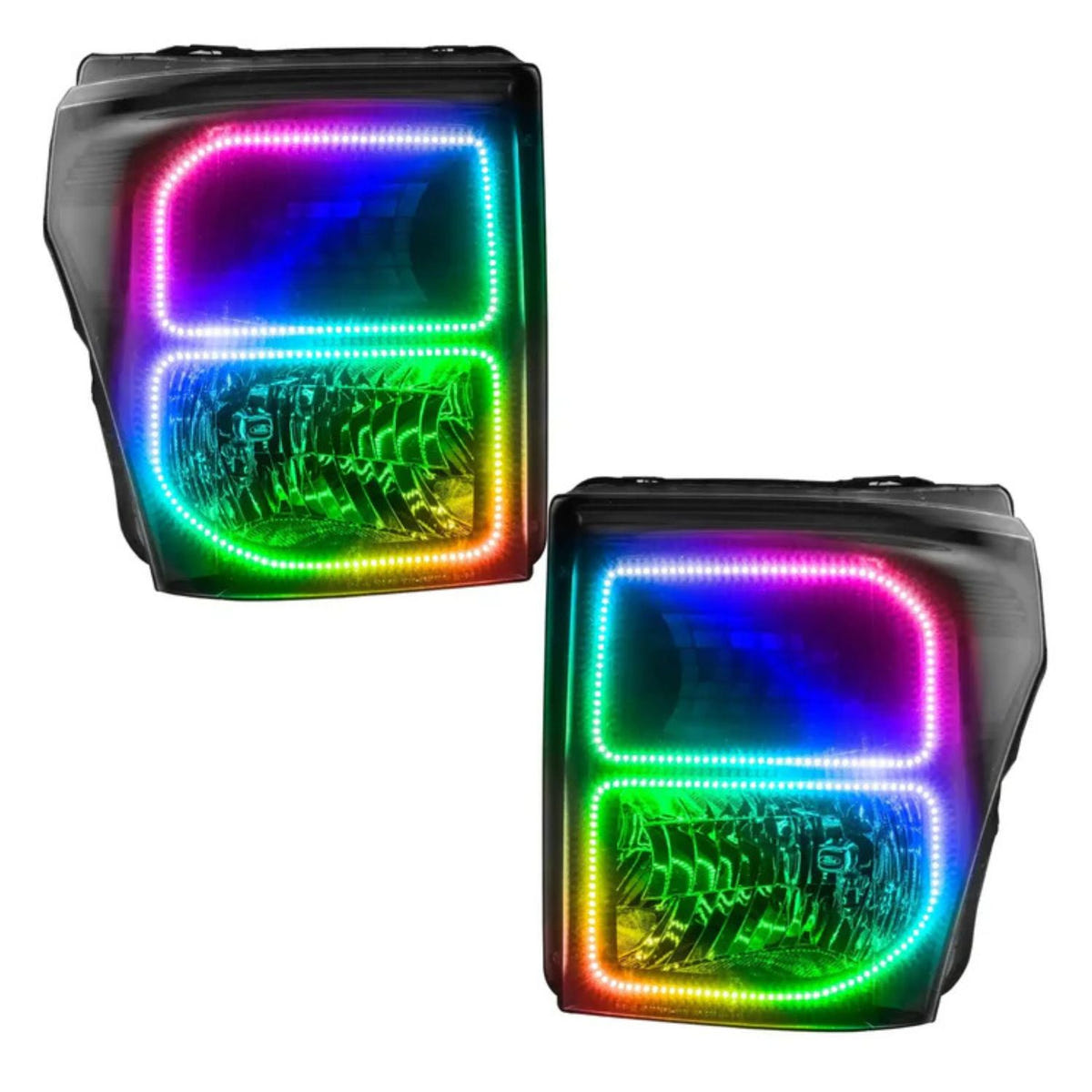 Oracle black OEM headlights w ColorSHIFT halos no controller Ford Super Duty 2011-16