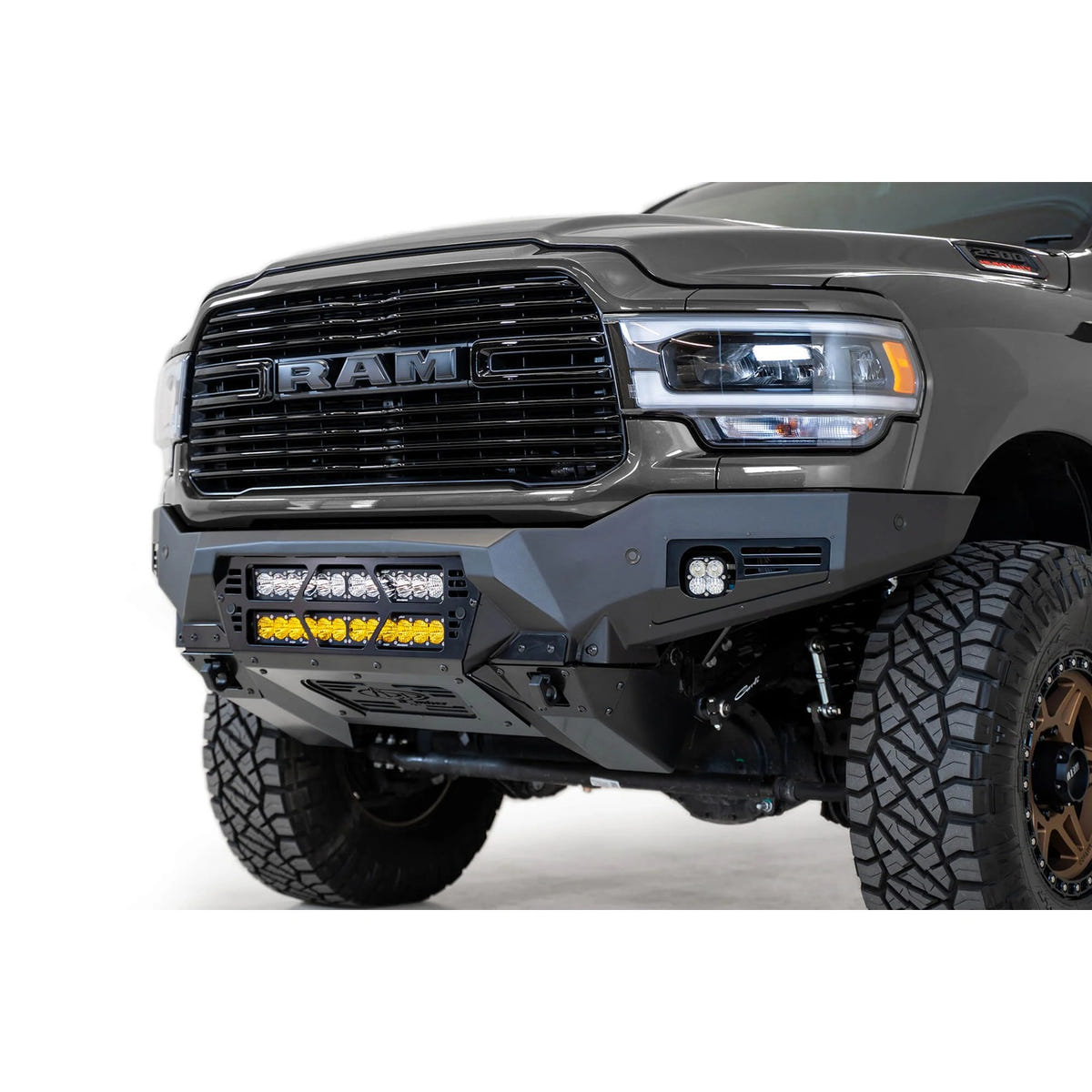 Addictive Desert Designs Bomber Front Bumper with Dual 20-Inch Light Mounts 19-24 Ram 6.7L Cummins
