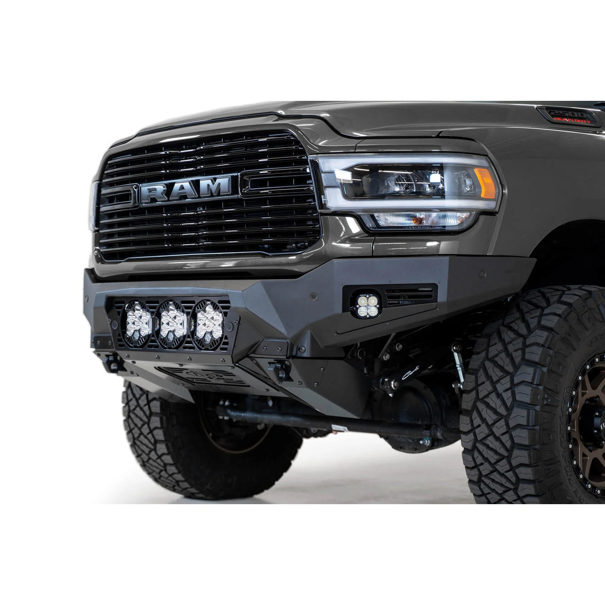 Addictive Desert Designs Bomber Front Bumper With Baja Designs Light Mounts 19-24 Ram 6.7L Cummins