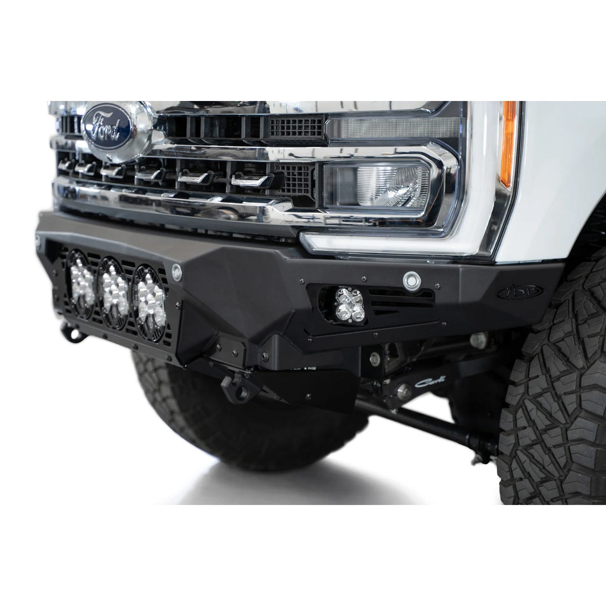 Addictive Desert Designs Bomber Front Bumper With Baja Designs Light Mounts 23-26 Ford 6.7L Super Duty