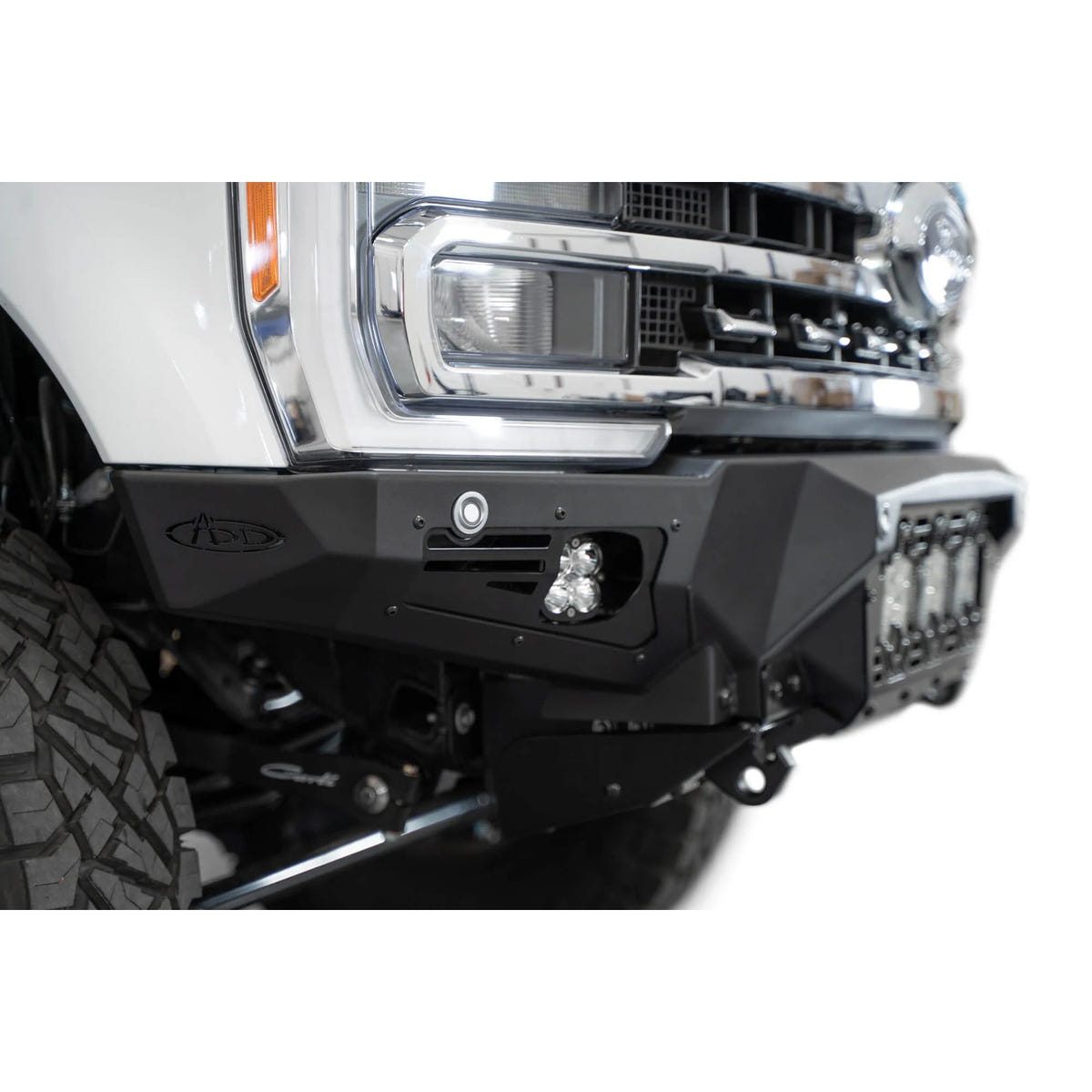 Addictive Desert Designs Bomber Front Bumper With Baja Designs Light Mounts 23-26 Ford 6.7L Super Duty
