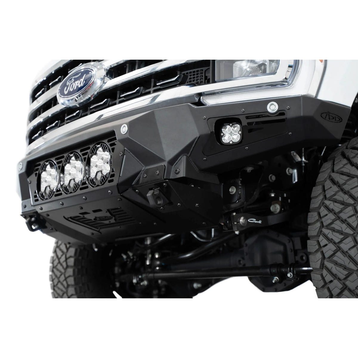 Addictive Desert Designs Bomber Front Bumper With Baja Designs Light Mounts 23-26 Ford 6.7L Super Duty