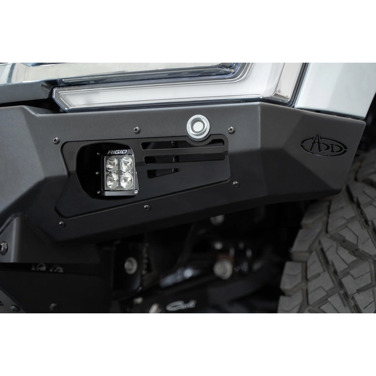 Addictive Desert Designs Bomber Front Bumper With RIGID Light Mounts 23-26 Ford 6.7L Super Duty