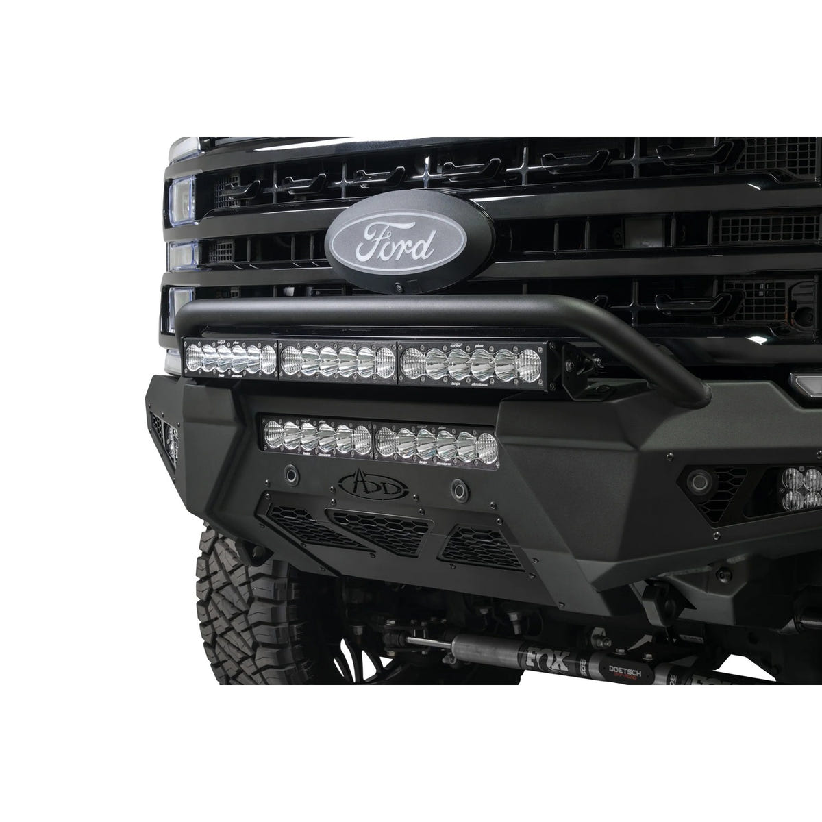 Addictive Desert Designs HoneyBadger Front Bumper With Top Hoop 23-26 Ford 6.7L Super Duty