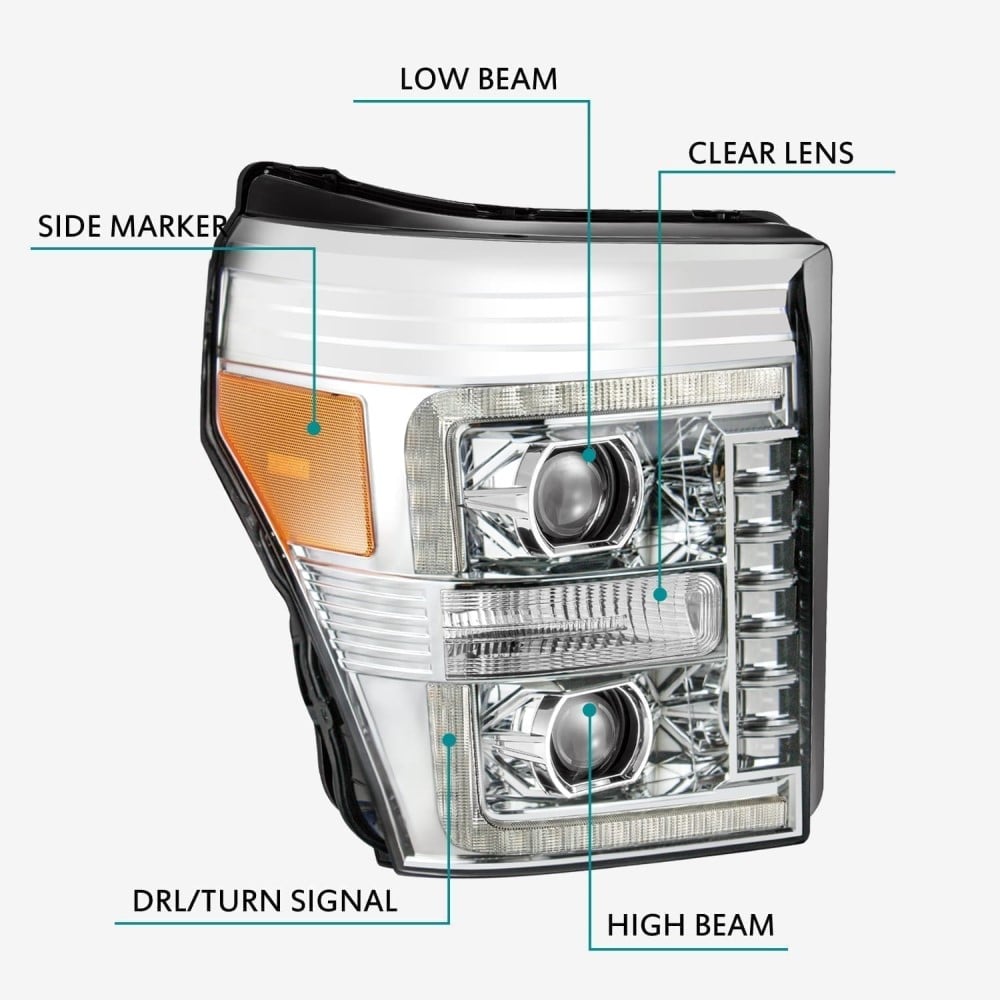 Alpharex PRO-Series Chrome Projector Headlights for 11-16 Ford 6.7L Powerstroke