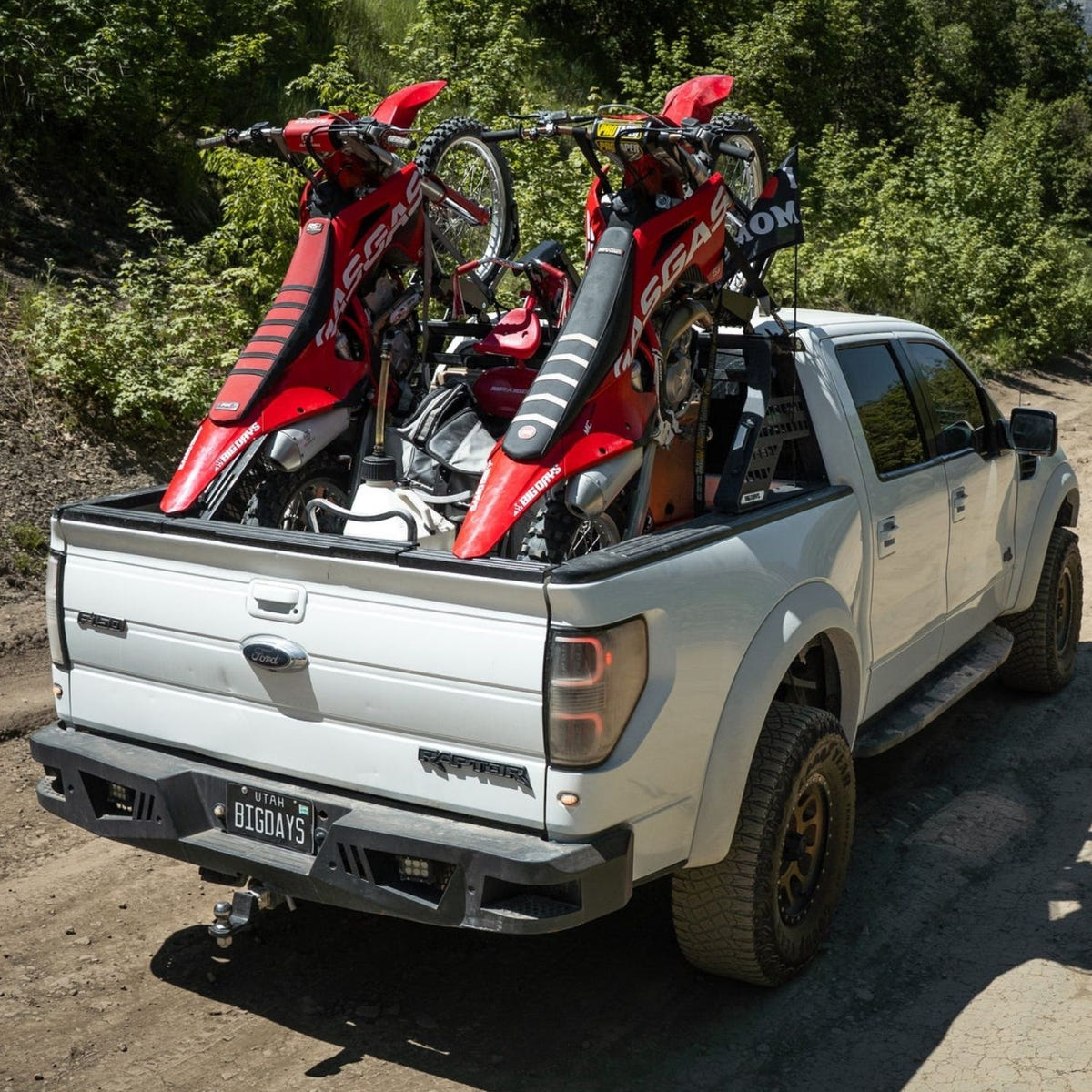 Chase Rack System with elevated motorcycle mounts and open cargo space