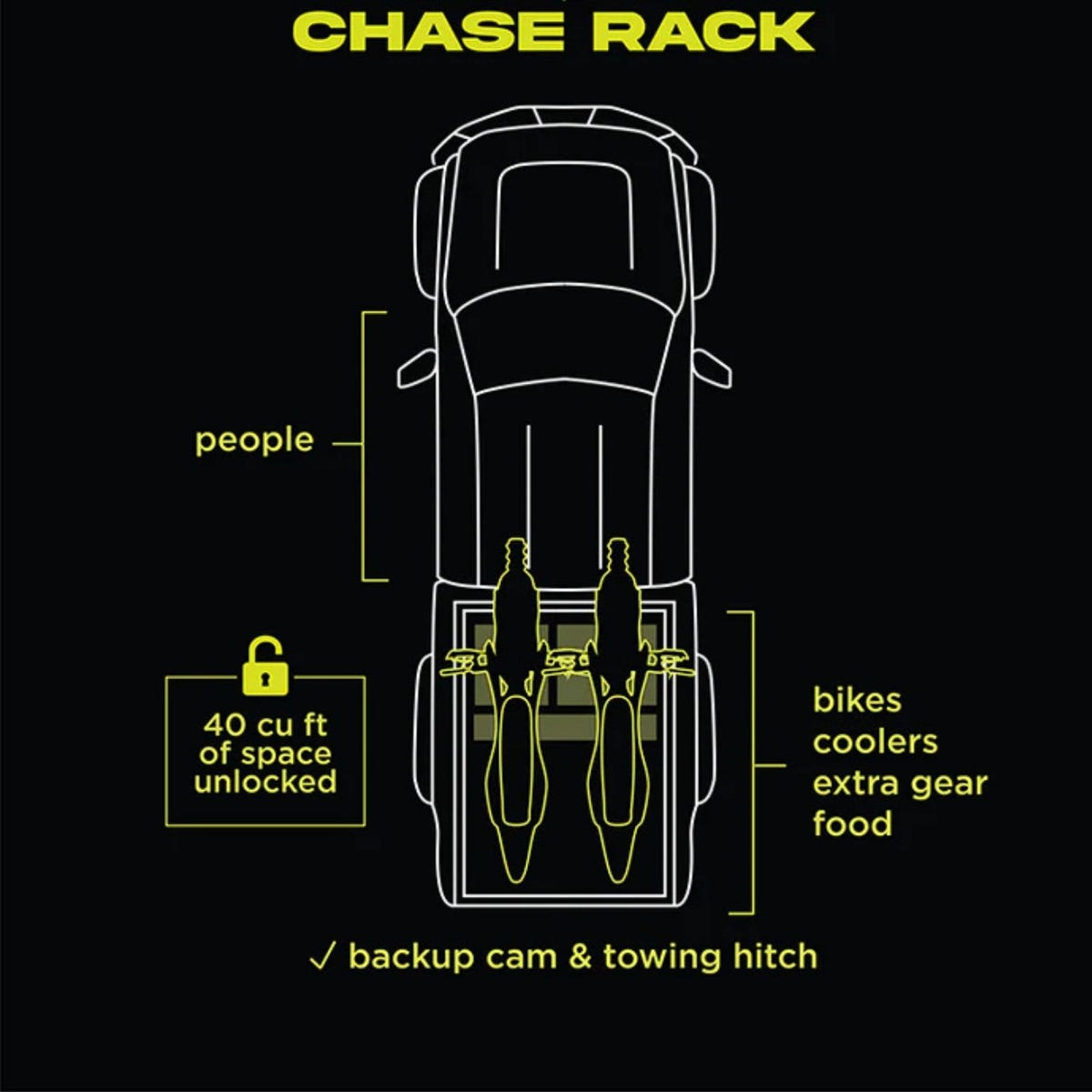 Big Days Elite 3 Motorcycle Chase Rack for compact, midsize, and full-size pickup trucks