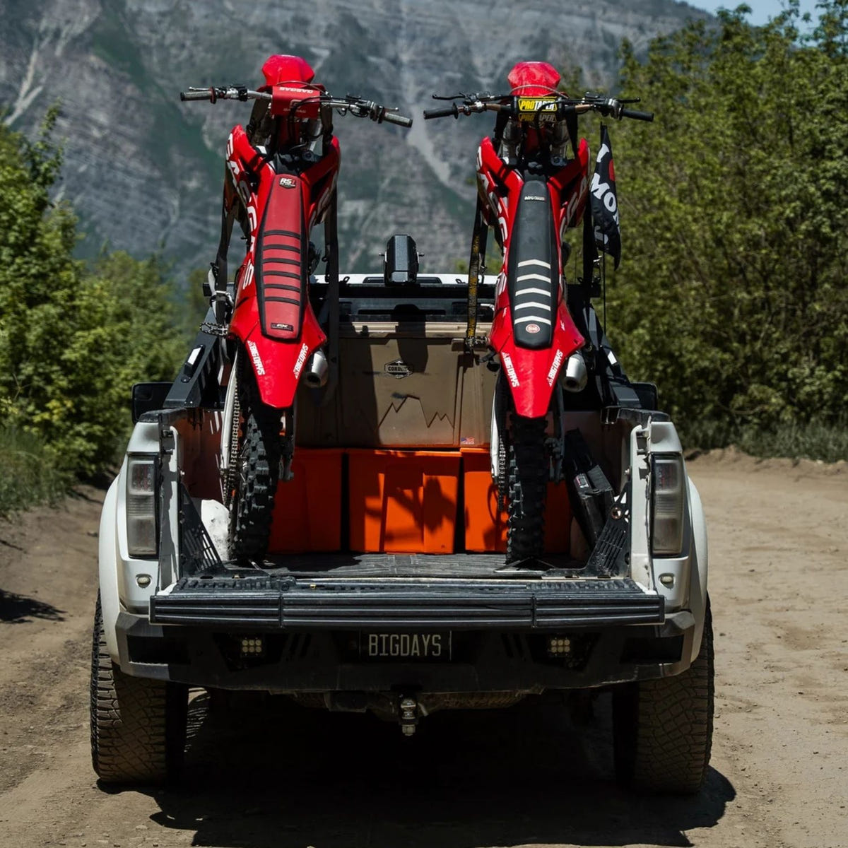 Universal Chase Rack System with Headache Rack, Moto Offset Kit, and motorcycle ramp