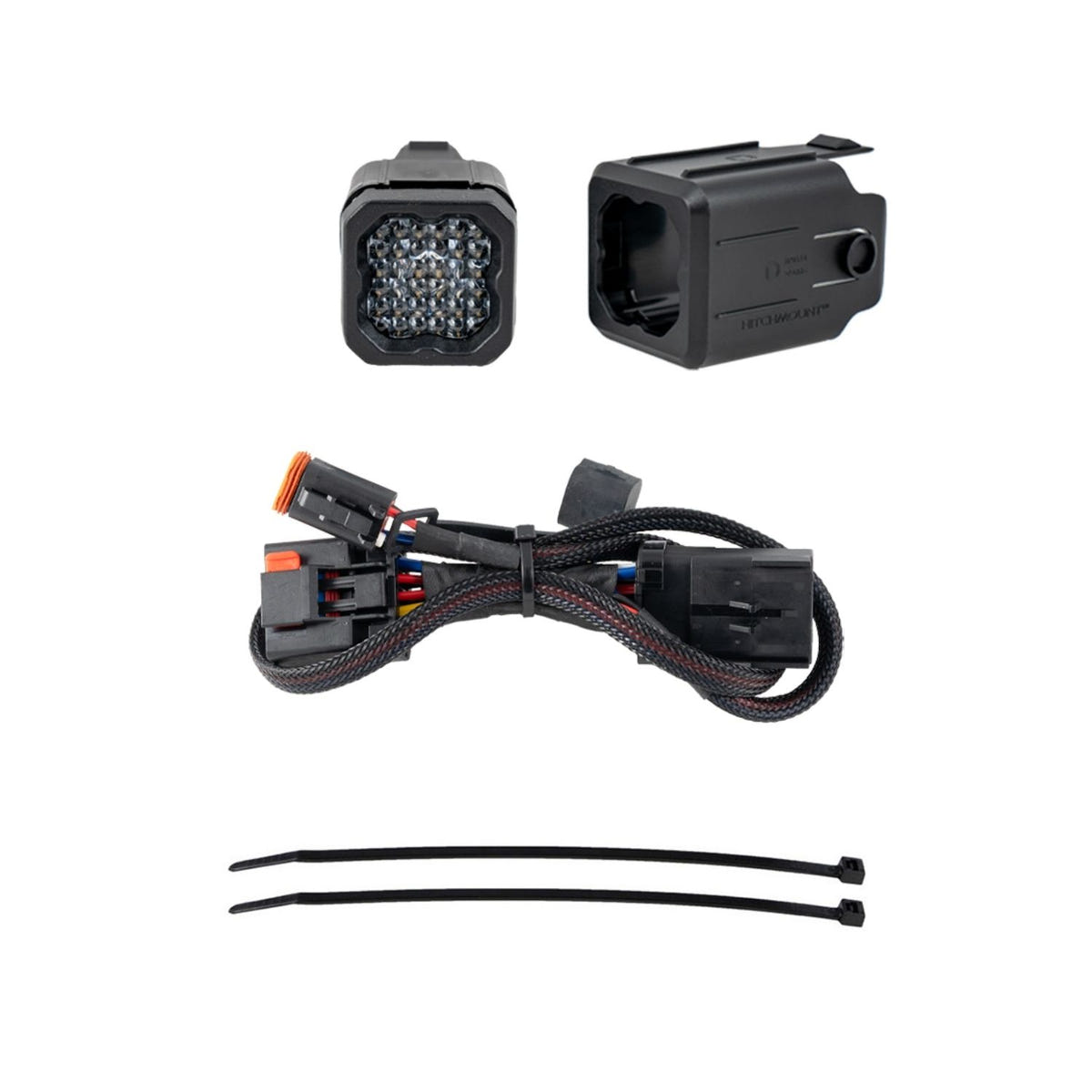 Hitch-mounted auxiliary reverse light upgrade for 2-inch and 2.5-inch trailer hitch receivers