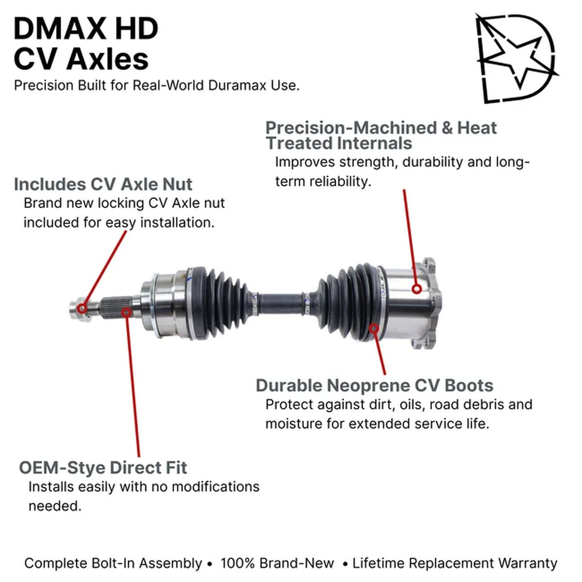 DMAX HD Front CV Axle Assembly 01-10 GM 6.6L Duramax LB7/LLY/LBZ/LMM