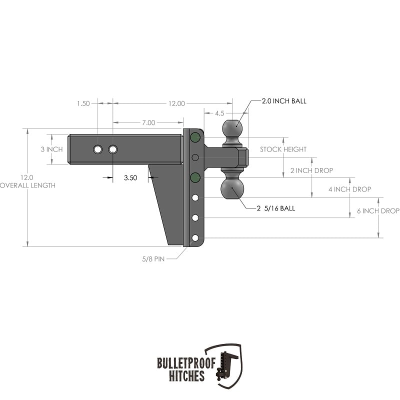 Bulletproof Hitch 3.0" Shank Extreme Duty 6" Drop and Rise Hitch
