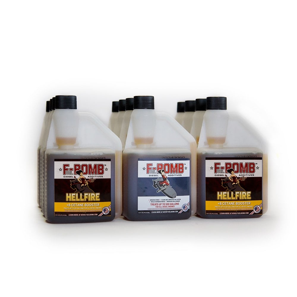 Fuel-Bomb Split case of F-BOMB and HellFire Diesel Fuel Additive 12 Bottles