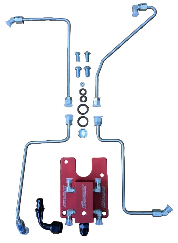 CNC Fabrication High Flow 4 Line Fuel Feed Kit &amp; Fuel Bowl Delete for 94-Early 99 Ford 7.3L Powerstroke