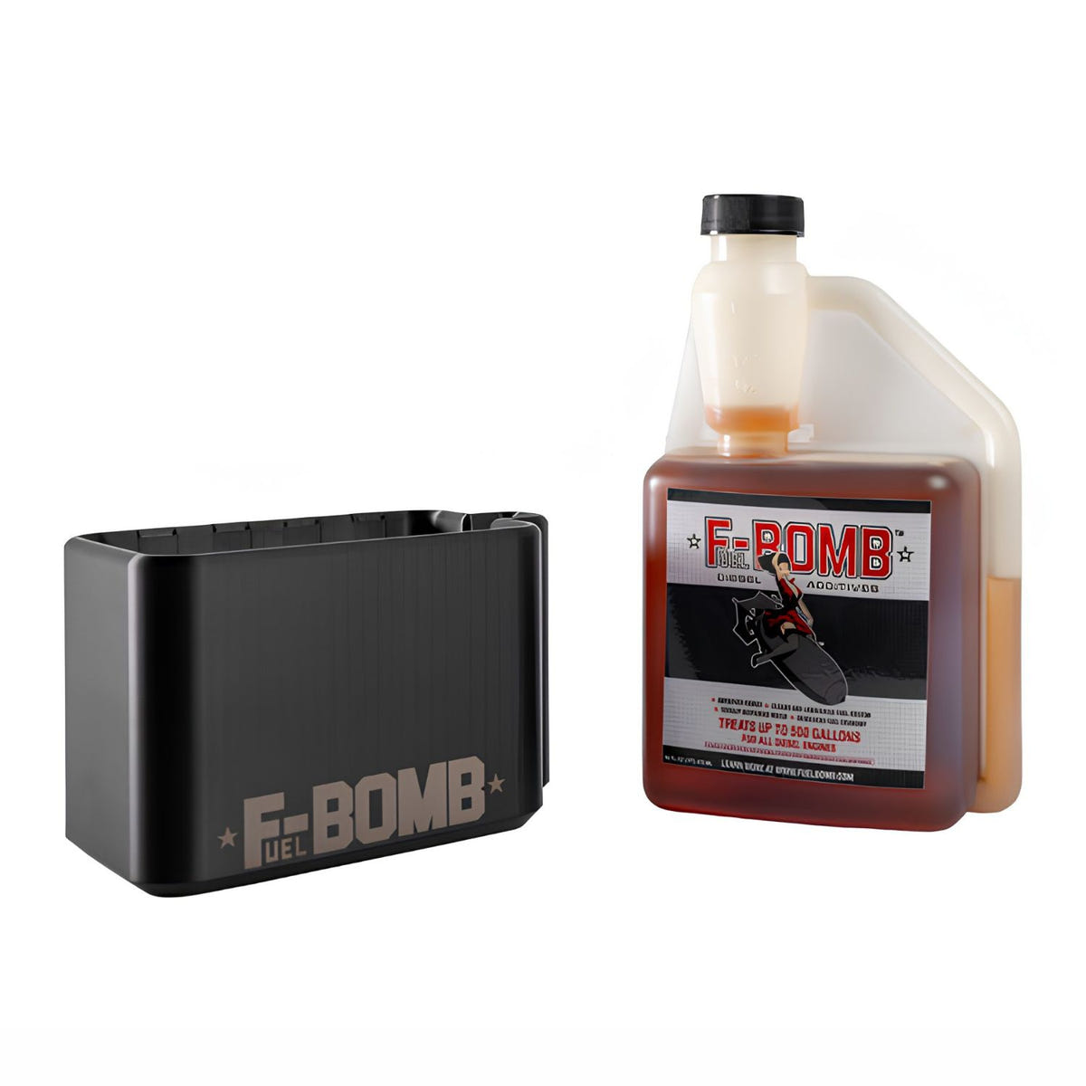 Black magnetic Fuel Bomb bottle holder accessory for diesel additives