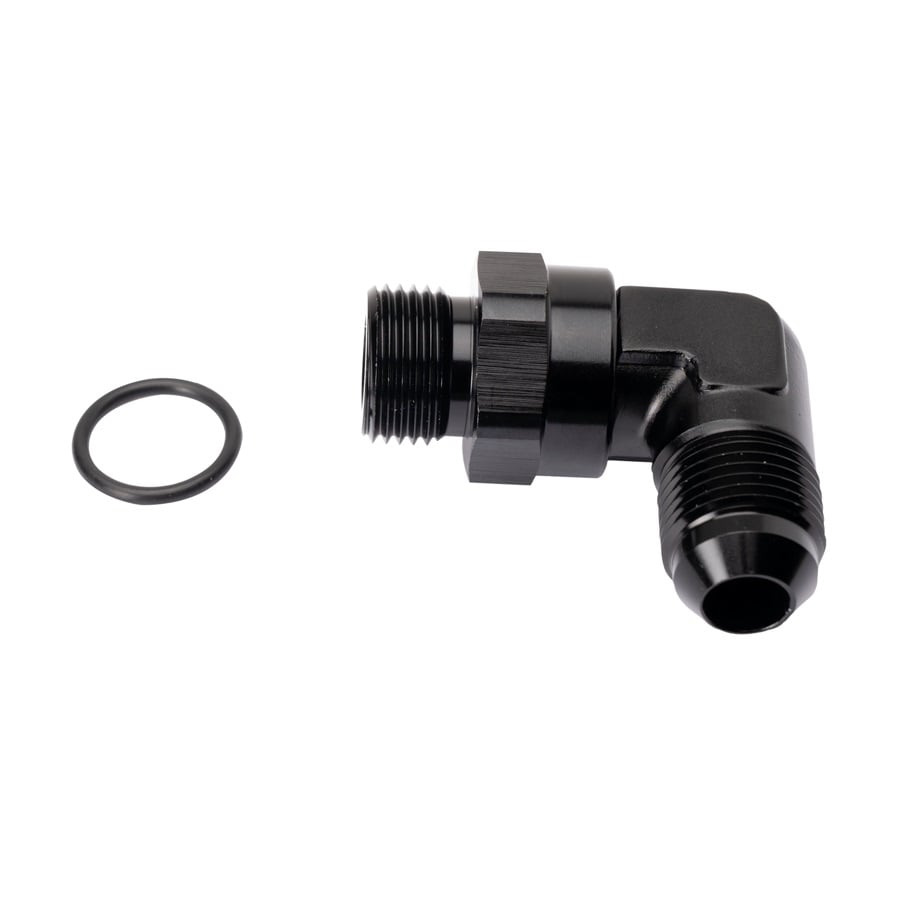 Fleece Performance -8AN Male To 3 and 4"-16 O-Ring Male 90 Degree Black Anodized Adapter Fitting