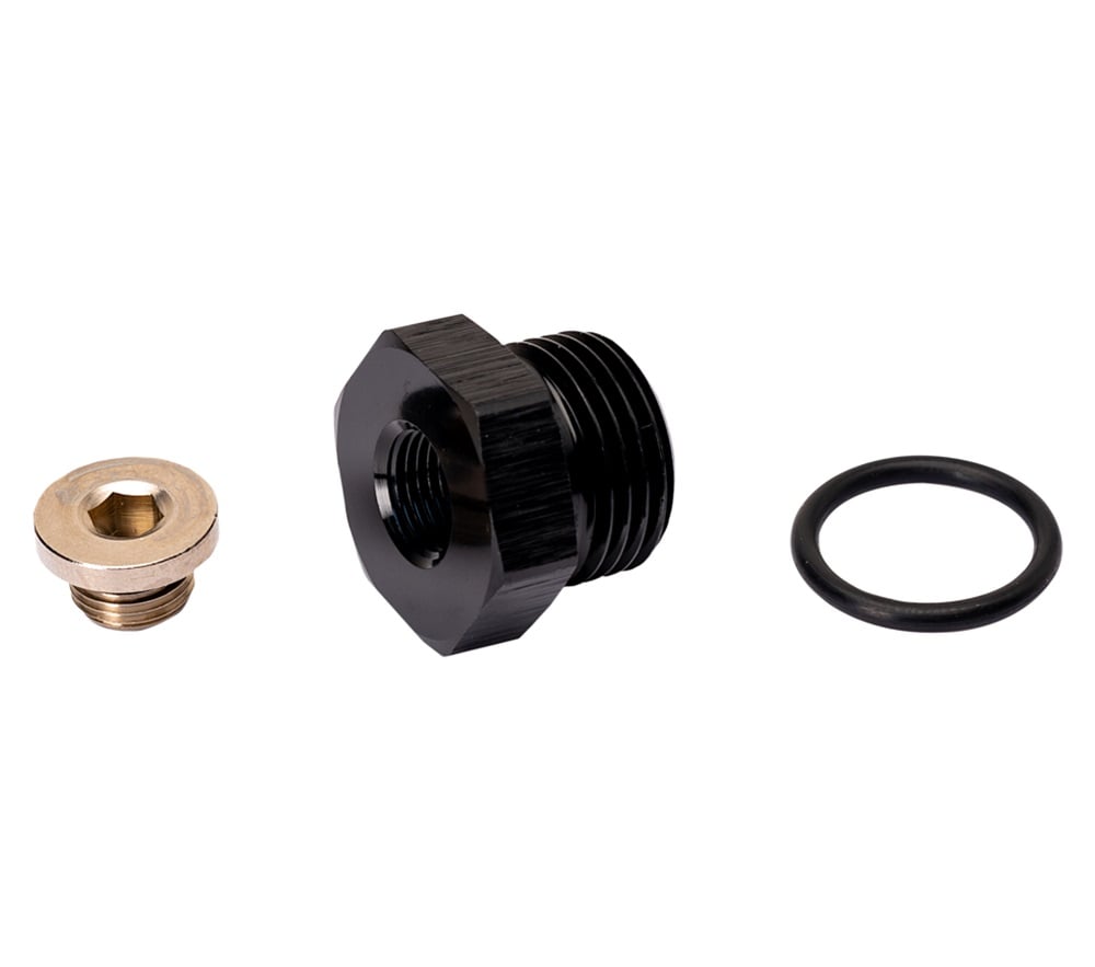 Fleece Performance 3 and 4"-16 Male O-Ring To 1 and 8" Female NPT Adapter Fitting With 1 and 8" NPT Plug