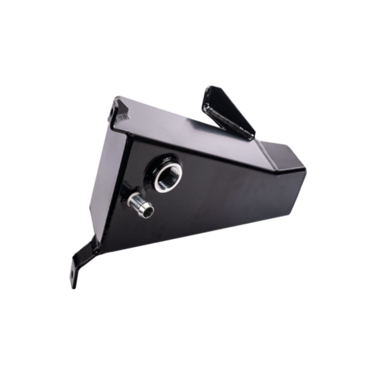 Fleece Performance fabricated coolant tank with included hose, clamps, and mounting hardware.