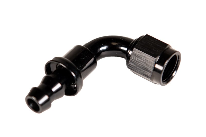 Fleece Performance -6AN 90 Degree to Hose Barb Black Anodized Fitting