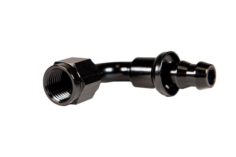 Fleece Performance -6AN 90 Degree to Hose Barb Black Anodized Fitting