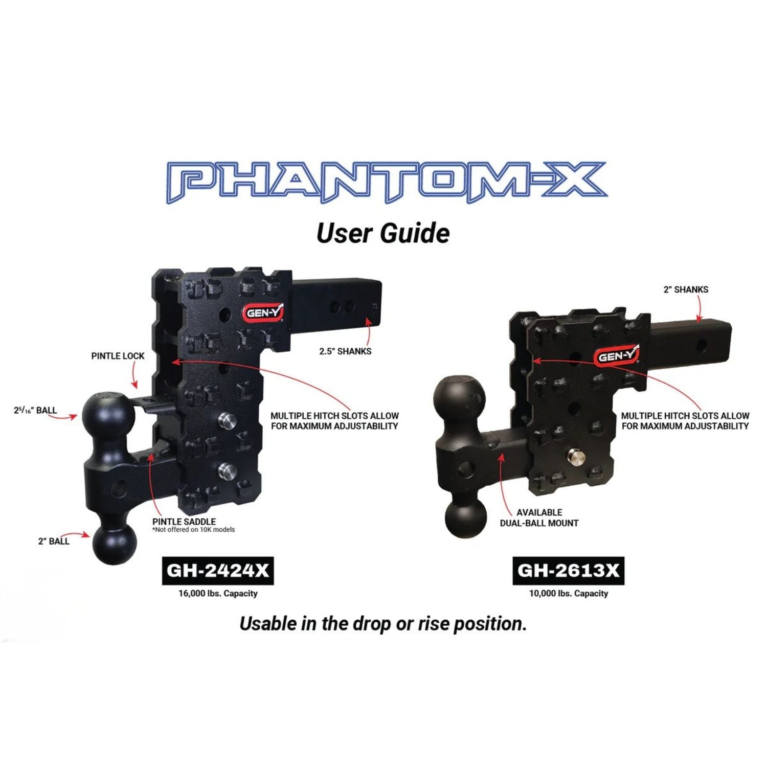 Gen-Y Hitch Phantom -X 16K Drop Hitch 2.5" Shank - 5" to 10" Drop