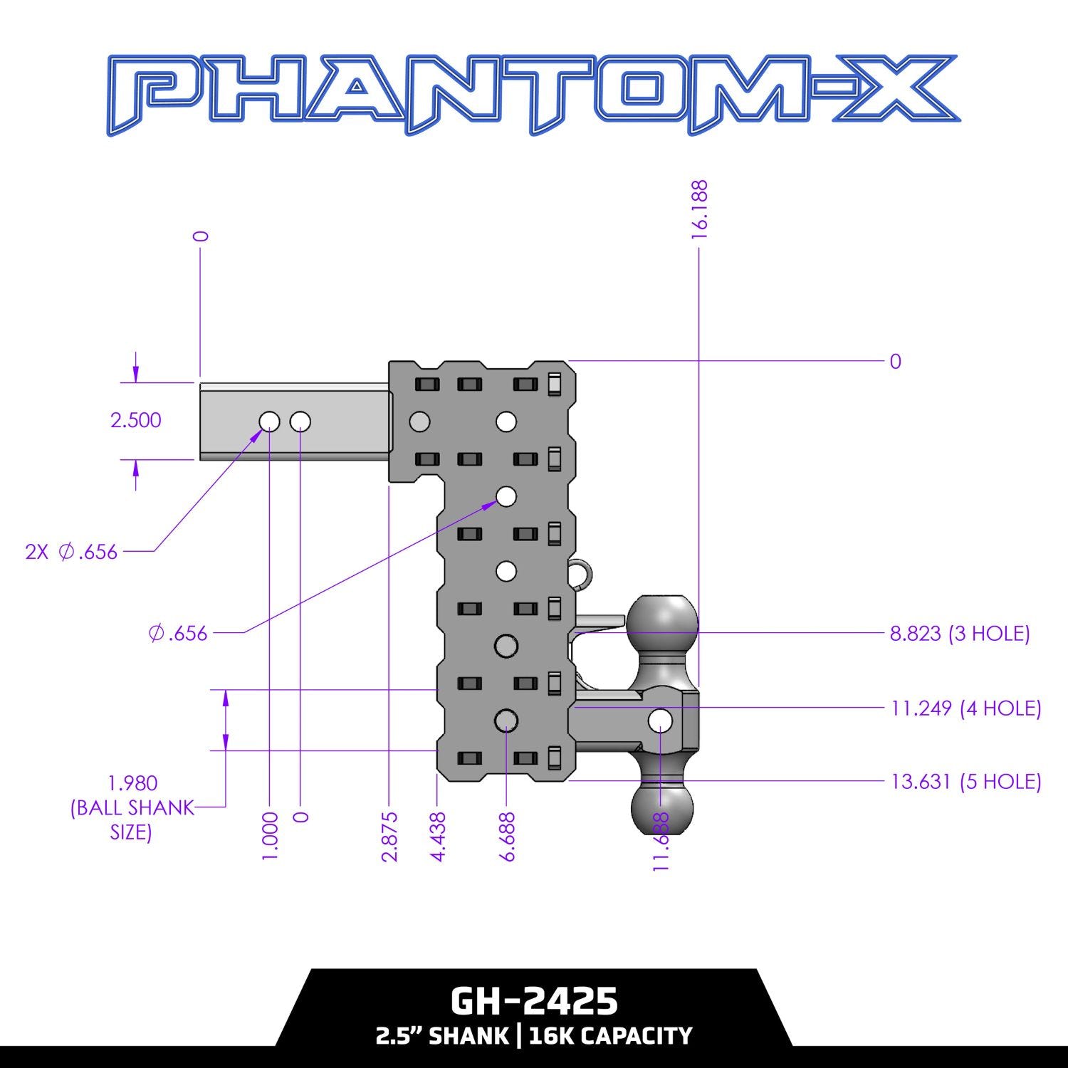 Gen-Y Hitch Phantom -X 16K Drop Hitch 2.5" Shank - 5" to 10" Drop