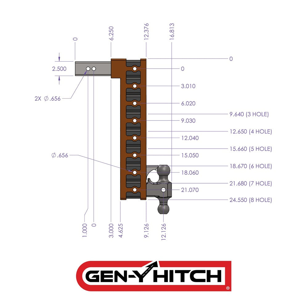 Gen-Y Hitch Mega-Duty Series 21K Drop Hitch 2.5" Shank With Ball - 6" and 9" and 12" Offset Drop