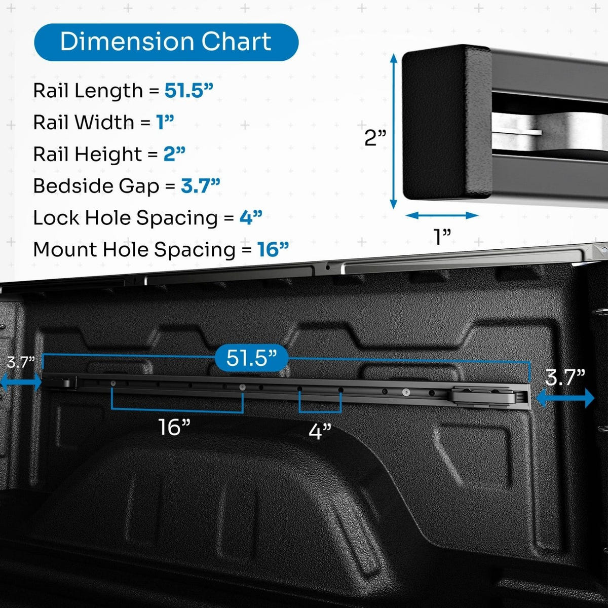 Integral Truck Bedside Rail System with adjustable tie-down cleats and installation hardware