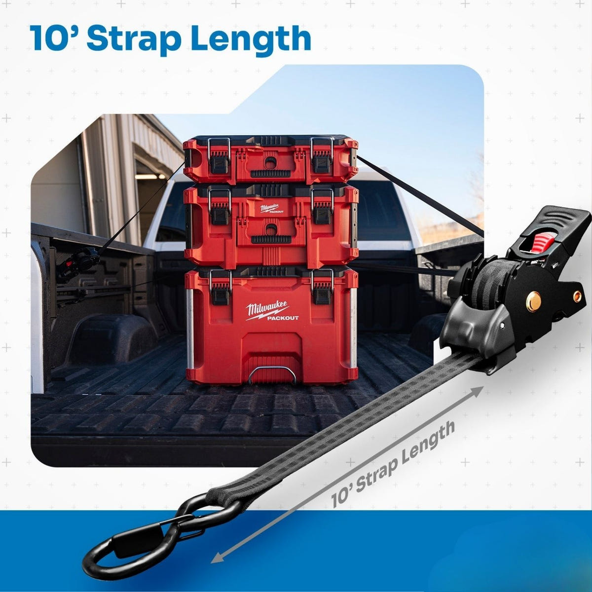 Integral swivel strap with dual-axis 360-degree rotation for securing cargo in a pickup bed