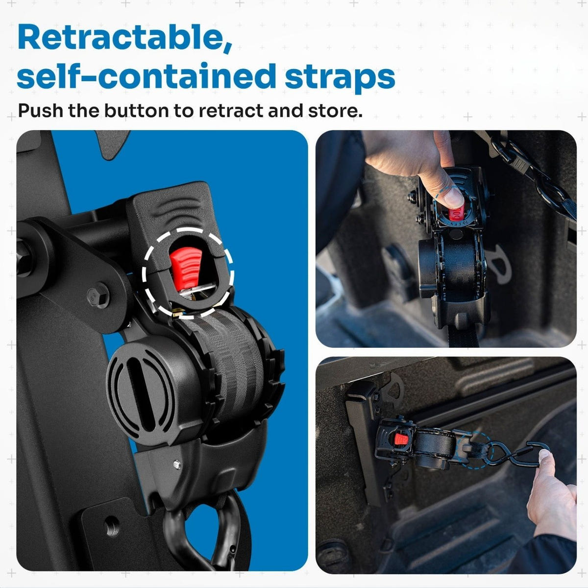 Pair of Integral swivel straps designed for securing gear in 2019-2026 Silverado and Sierra truck beds