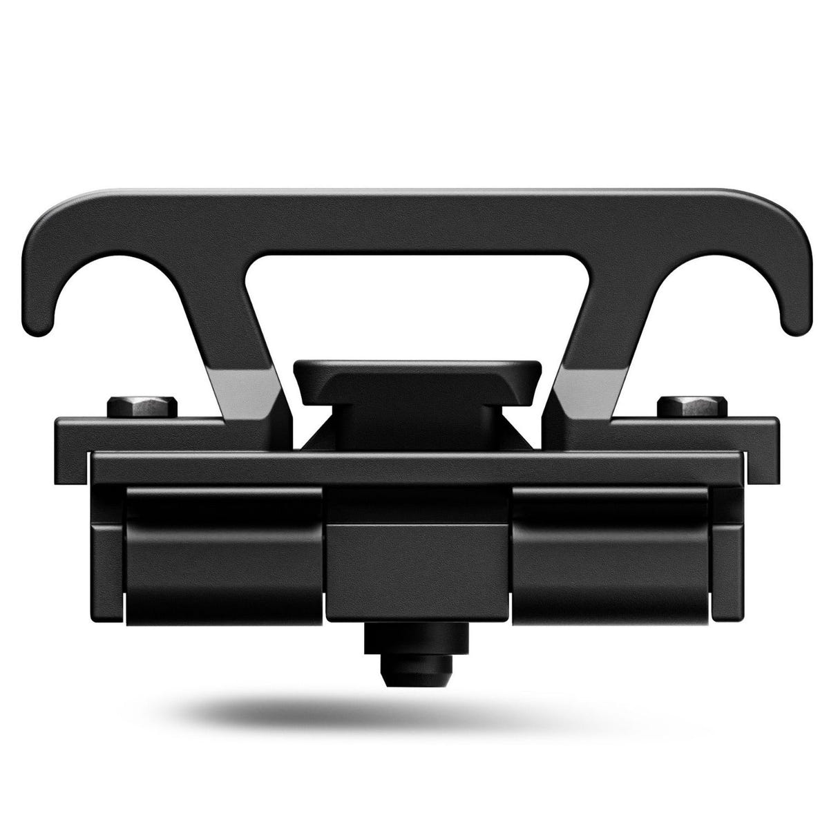 Black powder-coated Integral Rail tie-down cleat