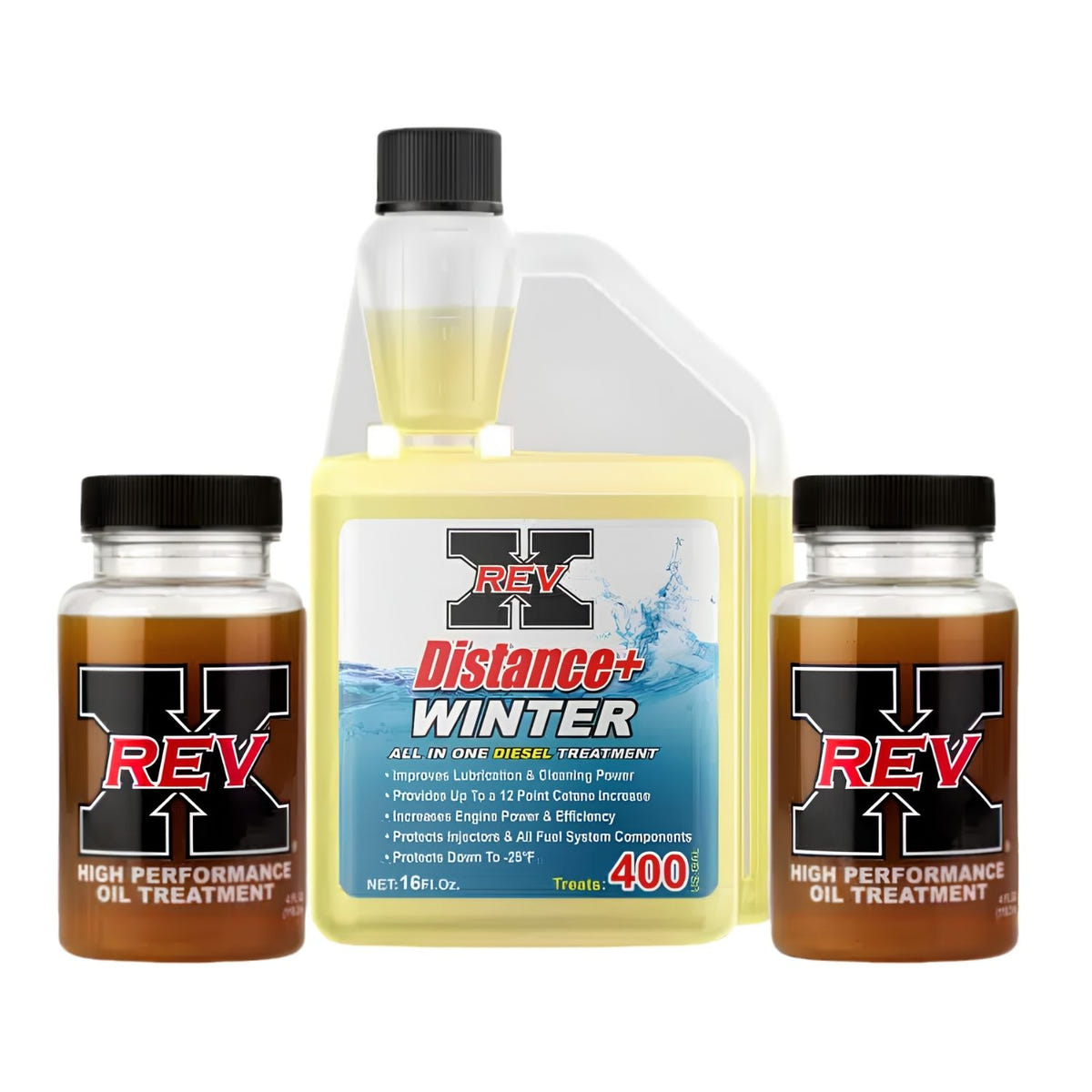 REV X Diesel Winter Kit for fuel anti-gel protection, oil system cleaning, and cold weather performance