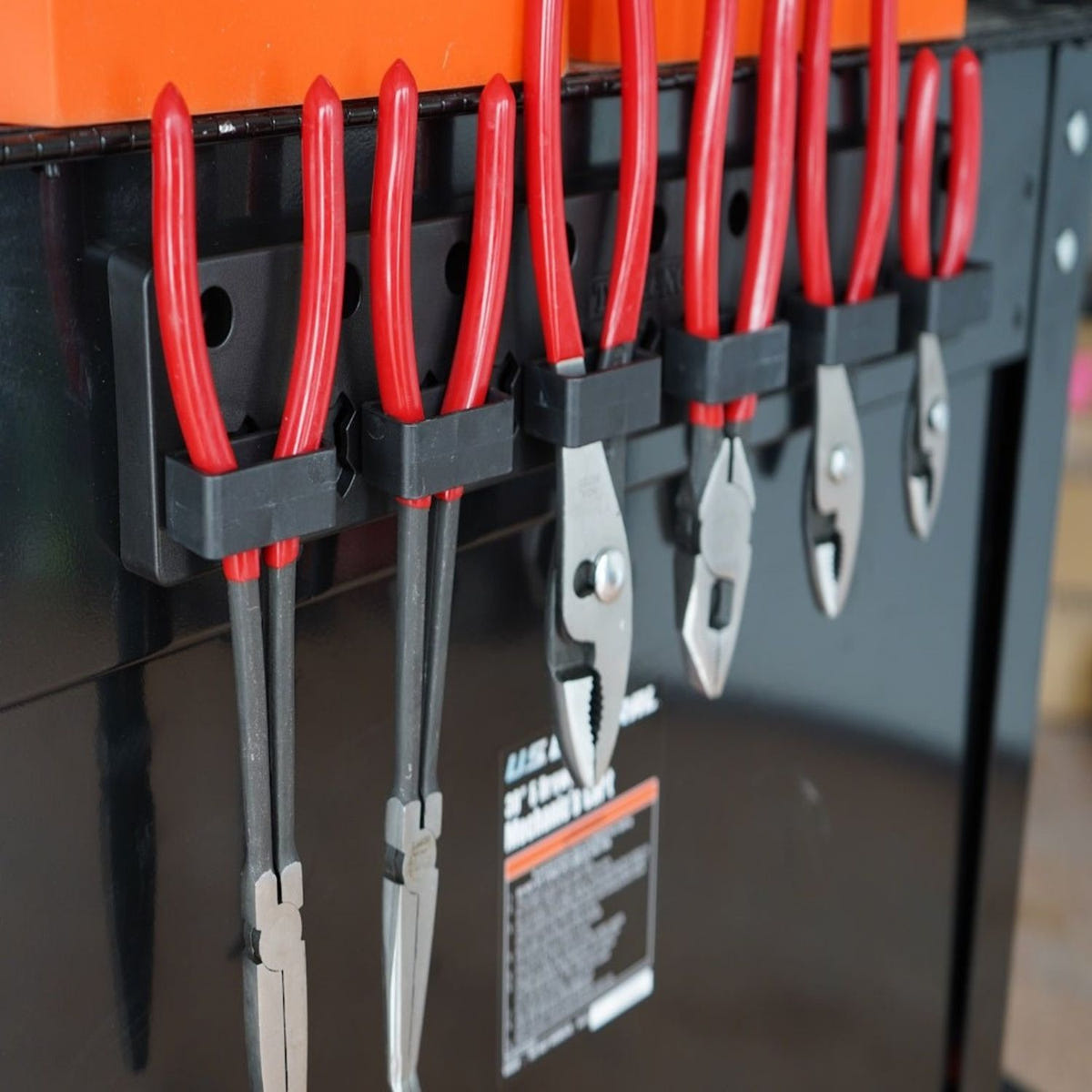 ToolHanger magnetic plier organizer for toolboxes, tool carts, and metal cabinets