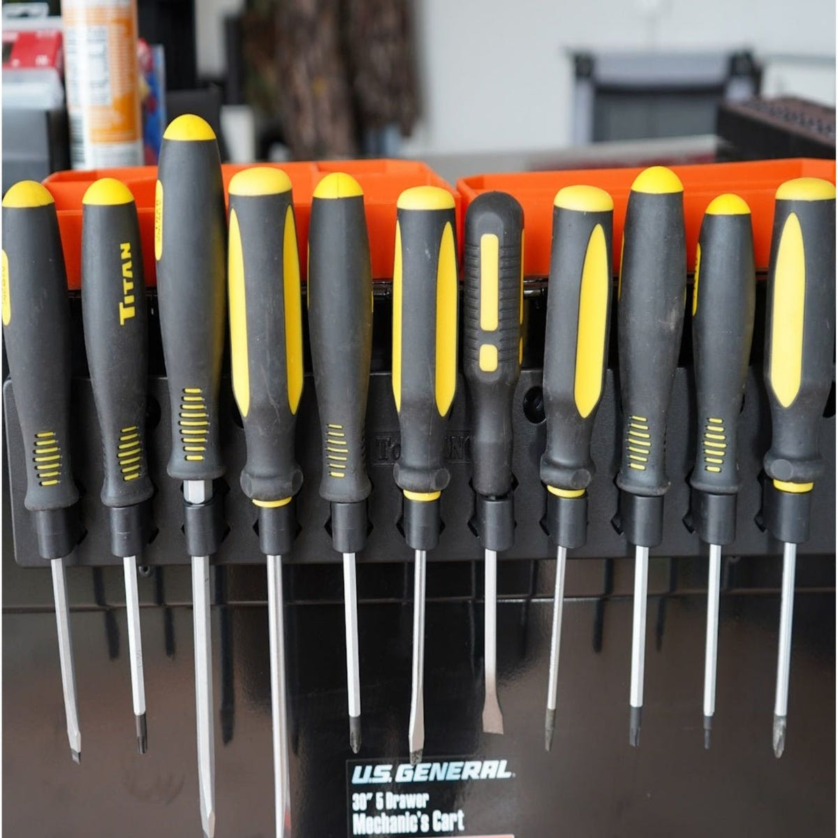 ToolHanger magnetic screwdriver organizer for toolboxes, tool carts, and metal cabinets