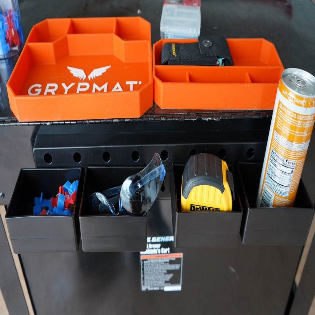 ToolHanger magnetic storage system with tray holders for garage and workshop organization
