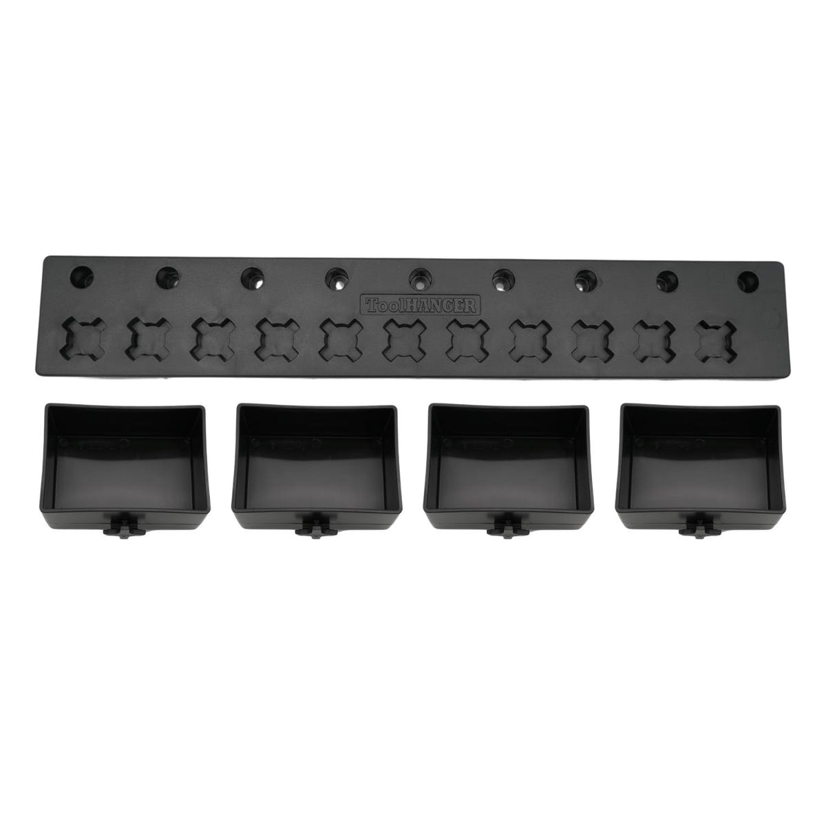 Magnetic ToolHanger tray and bin holder set with 1-row magnetic organization board