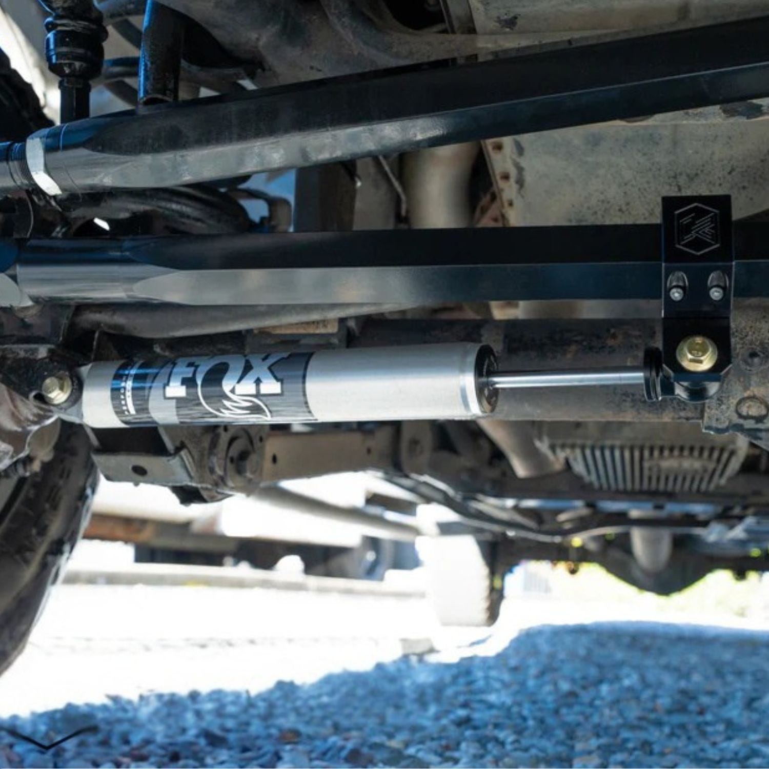 Installed steering stabilizer on Ram truck front suspension