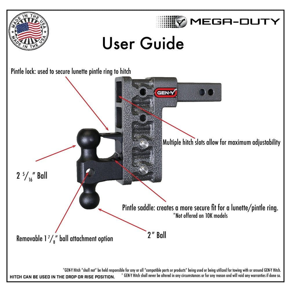 Gen-Y Hitch Mega-Duty 32K Drop Hitch 2.5" Shank With Dual-Ball - 6" and 9" and 12" Offset Drop
