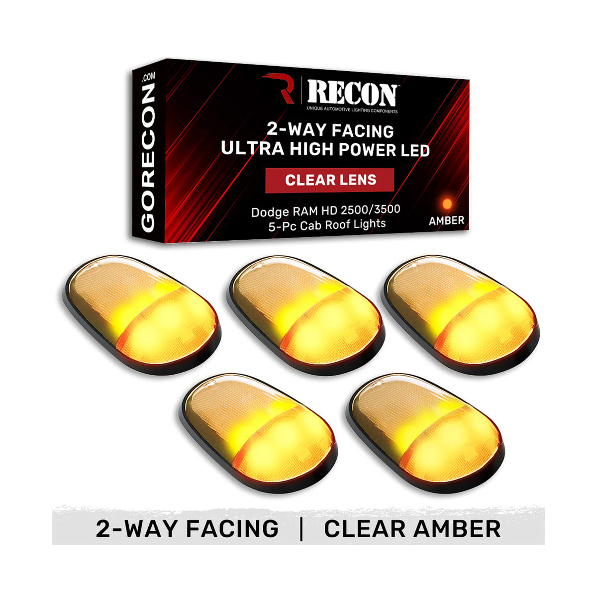 RECON 5 Piece Cab Roof Ultra High Power Front and Rear Facing LED Light Set for 03-18 Ram 2500 and 3500