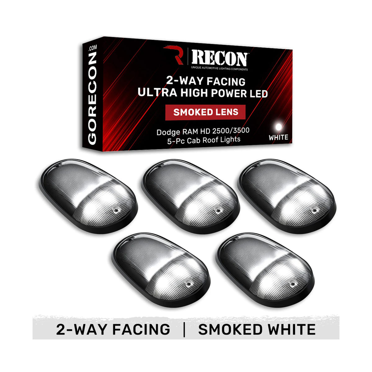 RECON 5 Piece Cab Roof Ultra High Power Front and Rear Facing LED Light Set for 03-18 Ram 2500 and 3500