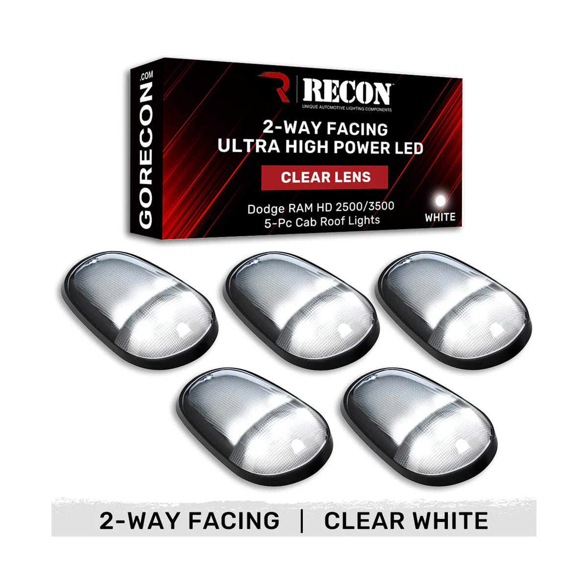 RECON 5 Piece Cab Roof Ultra High Power Front and Rear Facing LED Light Set for 03-18 Ram 2500 and 3500