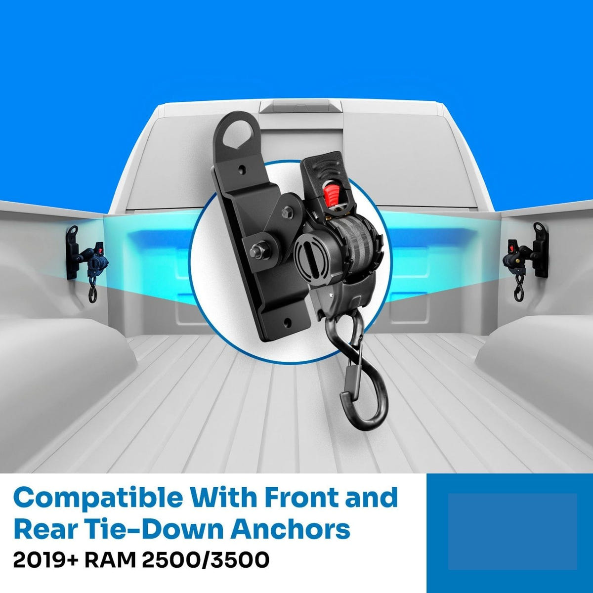 Retractable 1-inch by 10-foot truck bed cargo strap for Ram 2500
