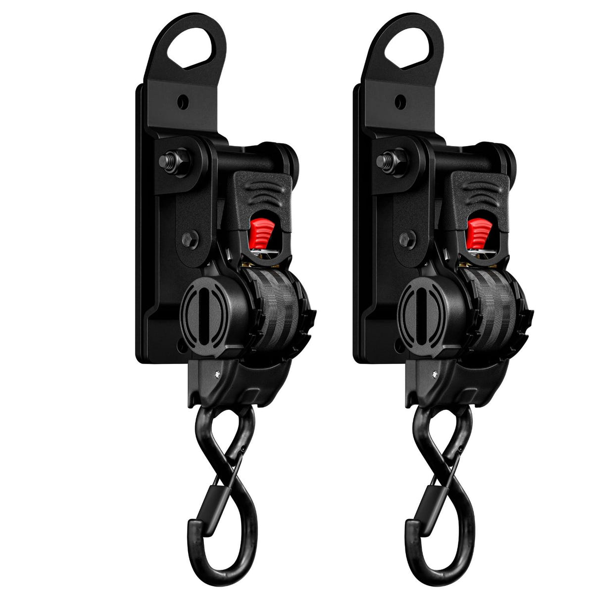 Retractable truck bed tie-down straps installed on a 2019-2026 Ram 2500