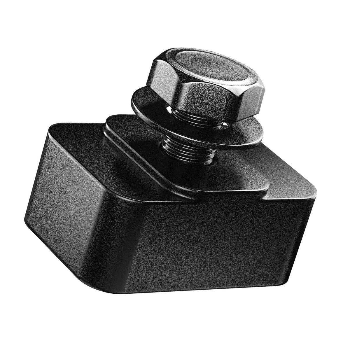 Black anodized CNC aluminum track nuts designed for Integral truck bed rails
