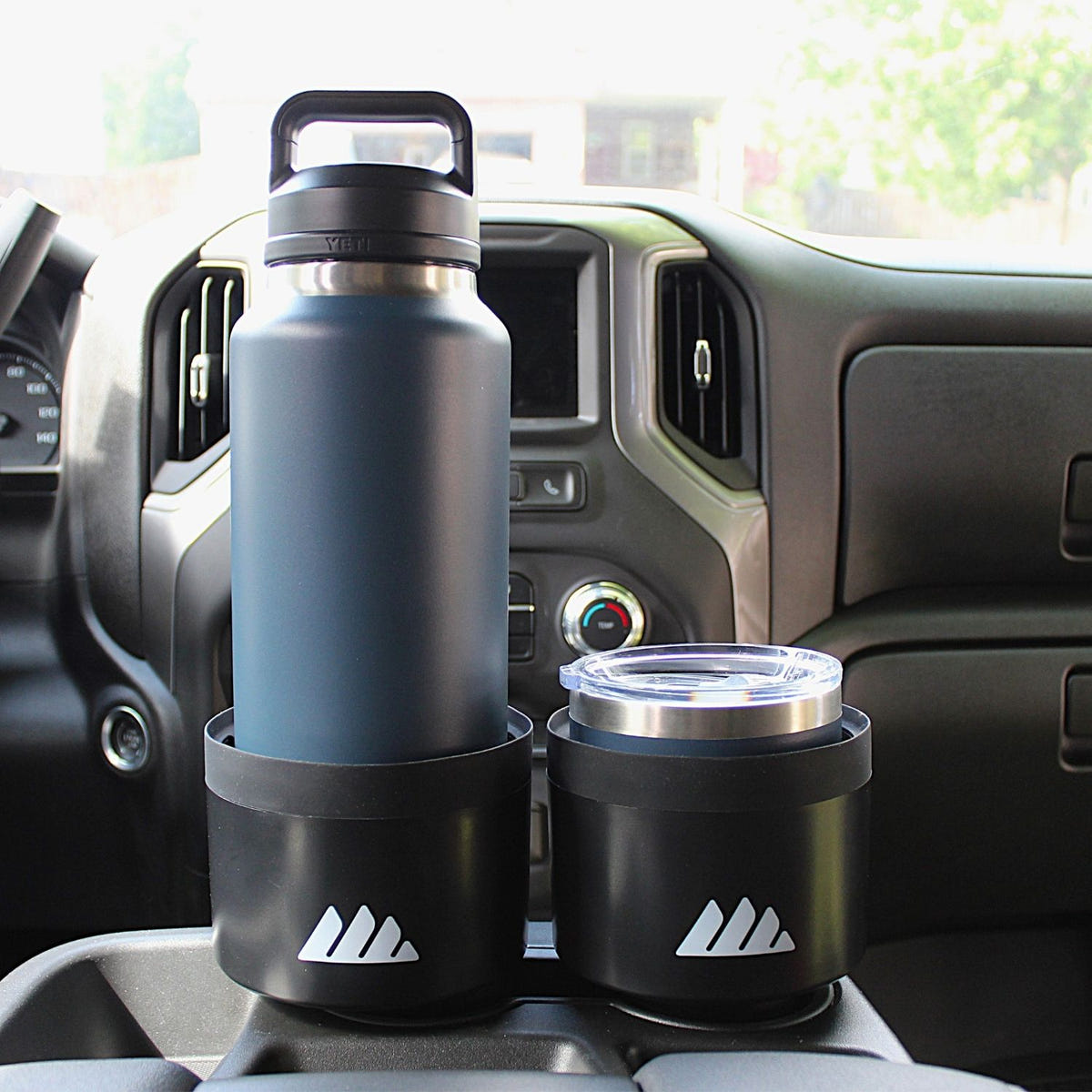 Universal cup holder expander for large water bottles, thermoses, and coffee mugs