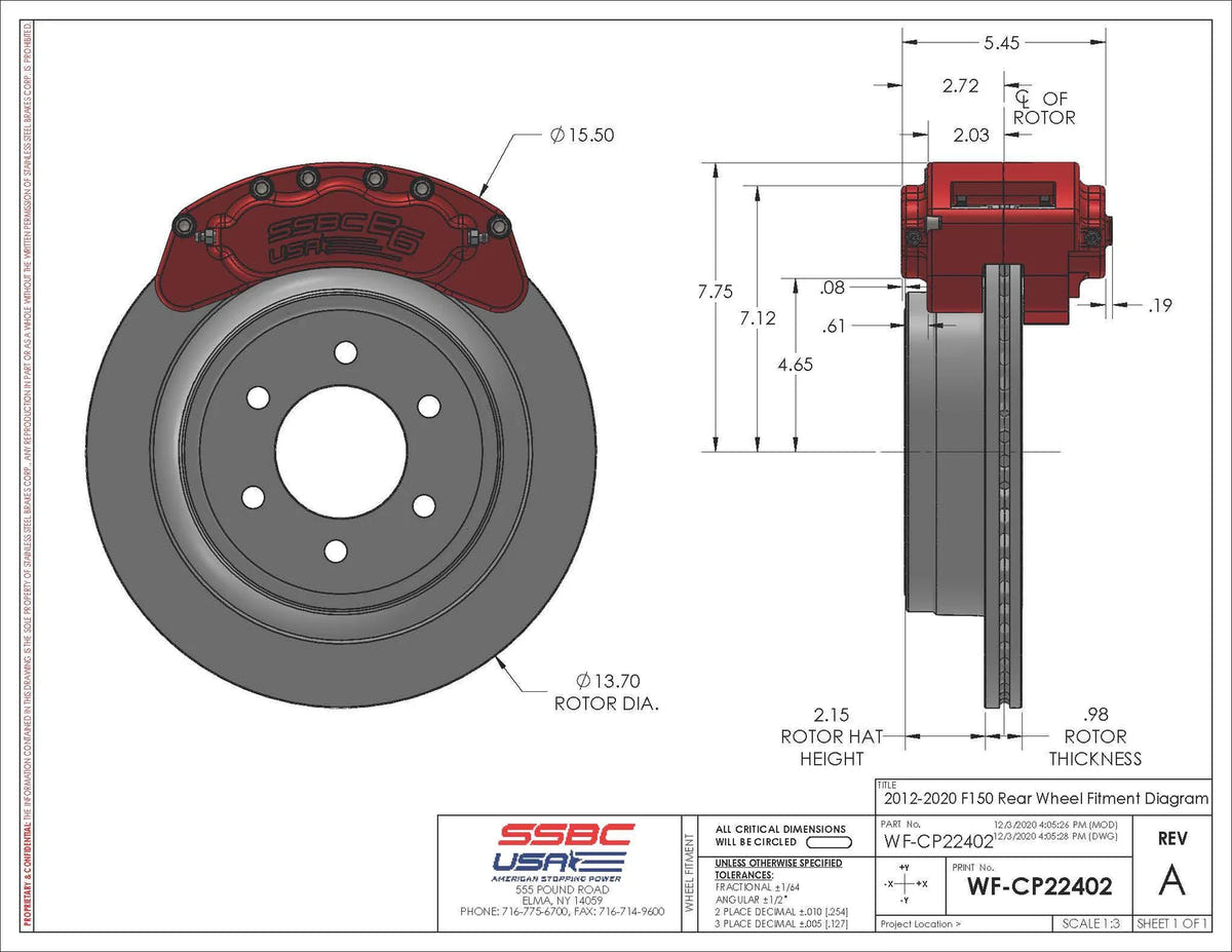 SSBC-USA B6-Brawler Direct Fit Rear Disc Brake Upgrade Kit With Rotors for 18-20 Ford 3.0L Powerstroke F-150 4WD