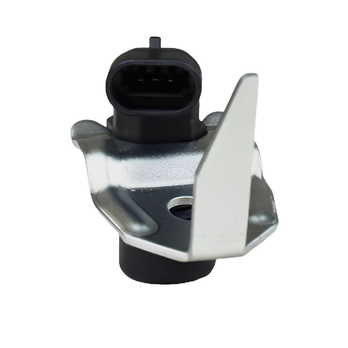 Close-up of XDP XD1049 camshaft position sensor with metal mounting bracket and black electrical connector