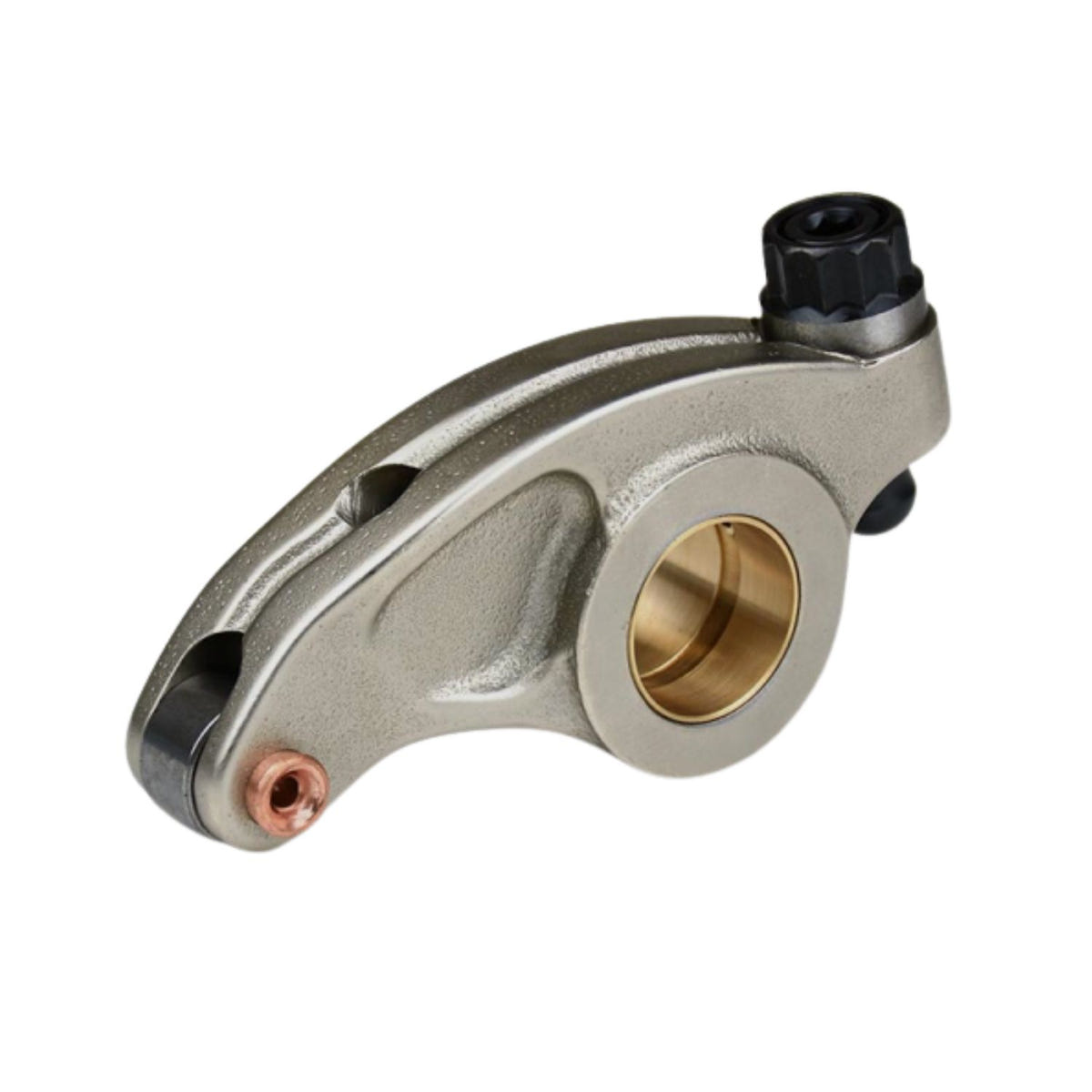 Close-up of XDP rocker arm adjusting screw showing tool steel durability and oil flow design
