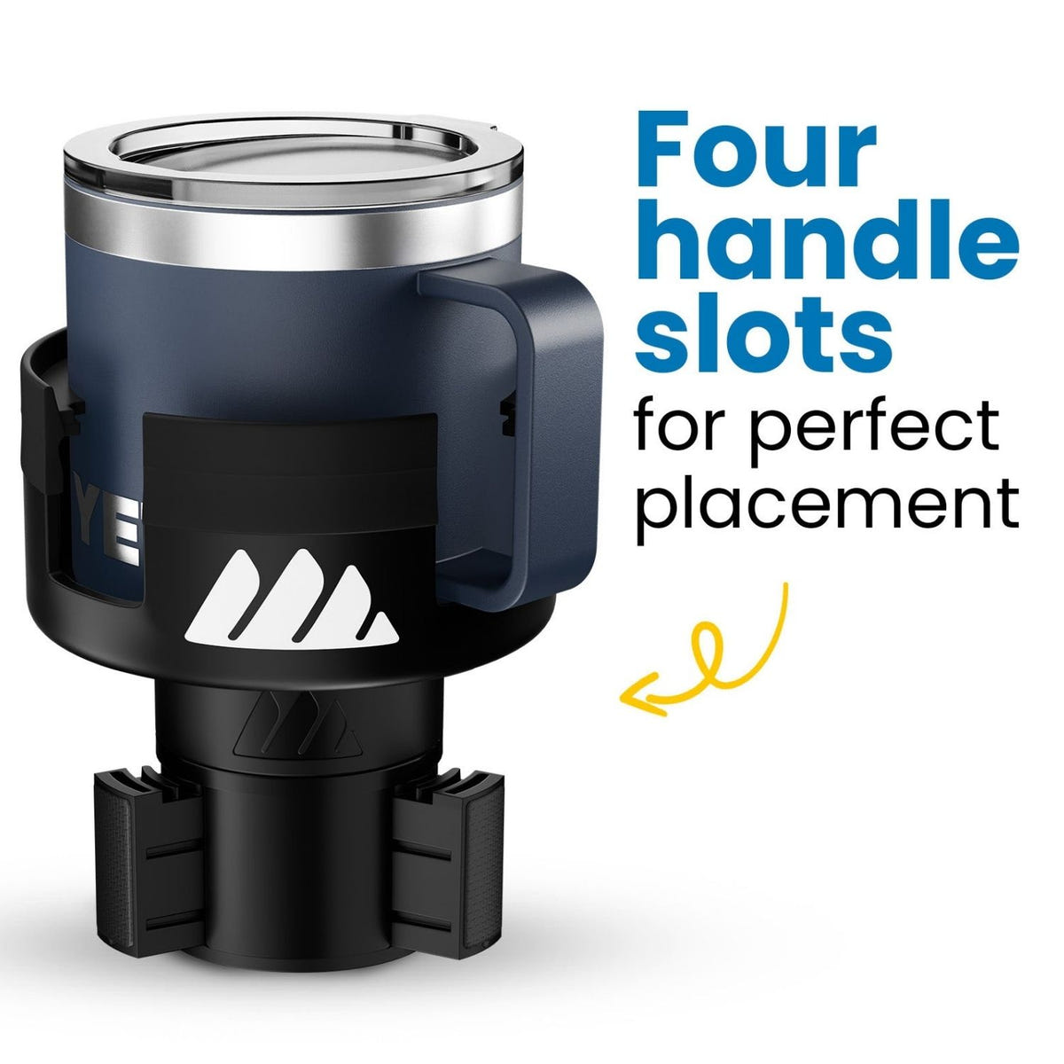 Expandable cup holder insert with adjustable height and offset design