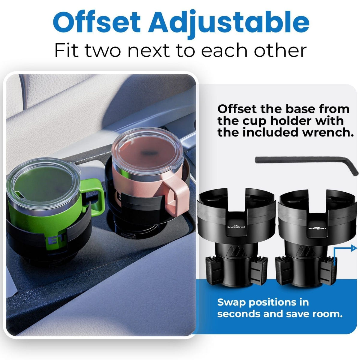 Universal expandable cup holder with integrated mug handle slots