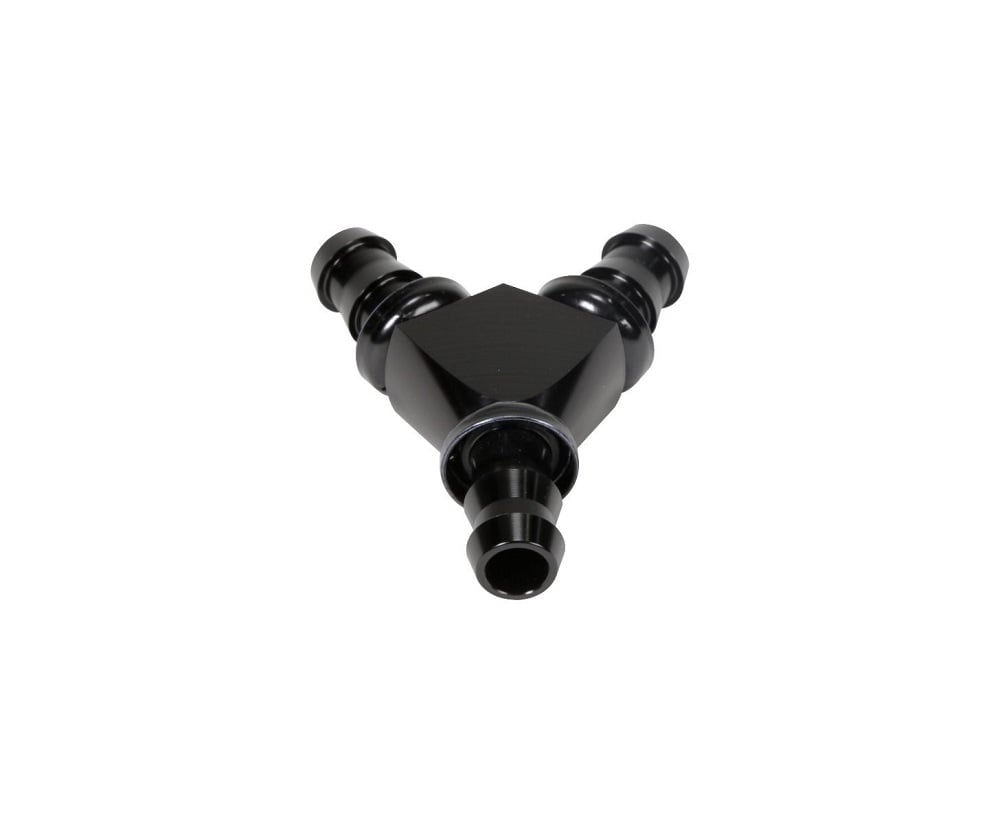 Fleece Performance 1 and 2" Black Anodized Aluminum Y Barbed Fitting -8 Pushlock Hose